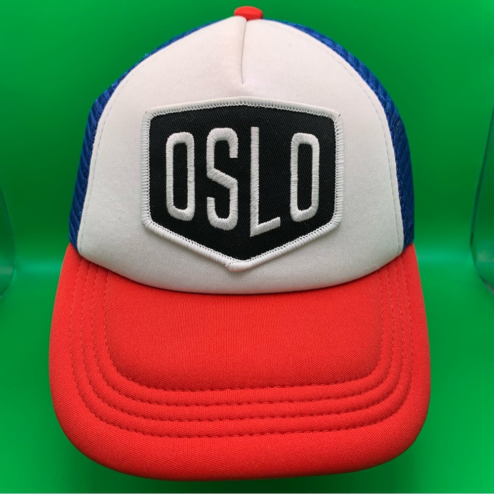 Oslo Norway Foam Trucker Hat Mesh SnapBack Cap Red/Blue Bjorvika St Hanshaugen